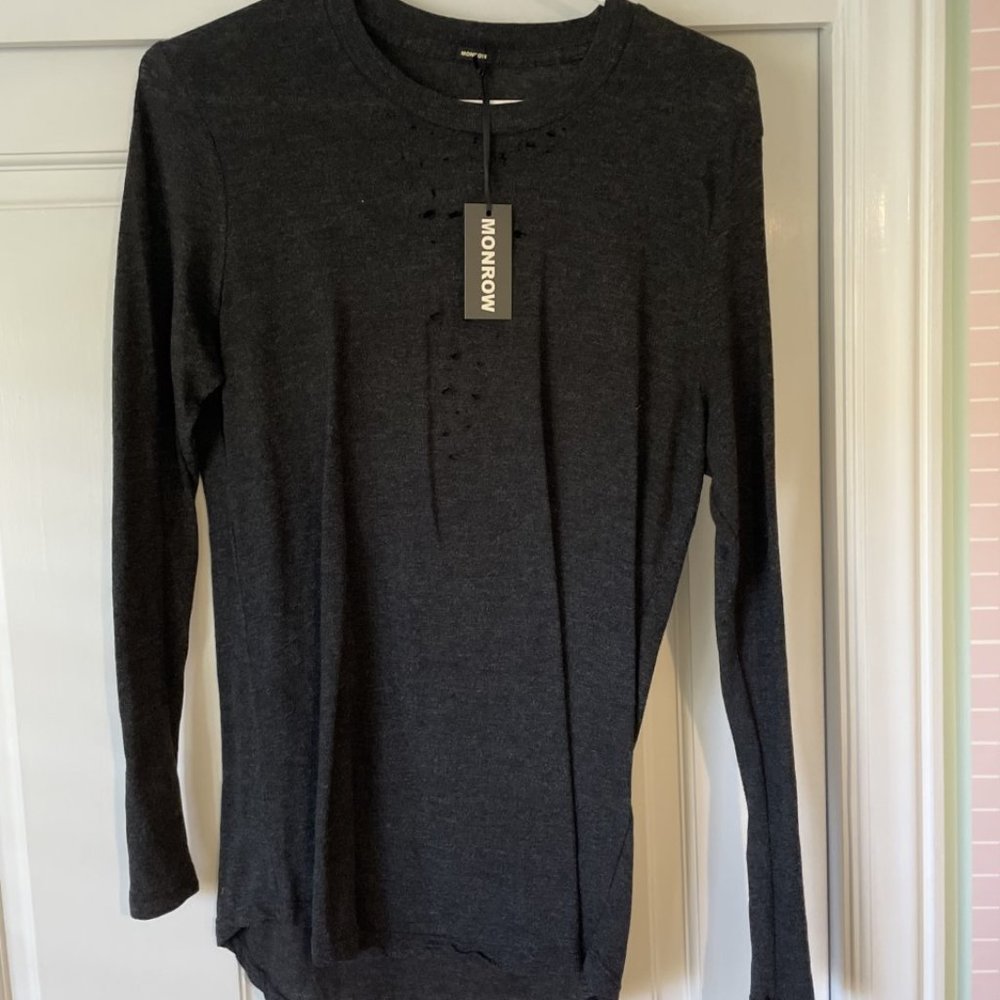Monrow Long Sleeve Shredded Shirt